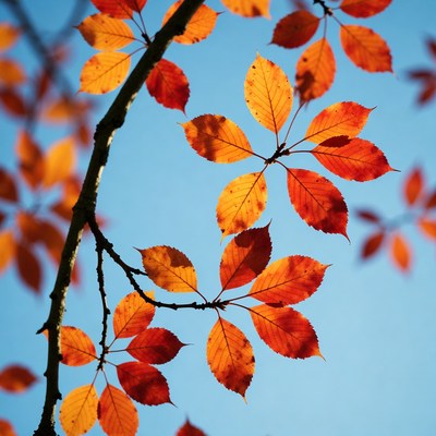 Autumn orange leaves on branch