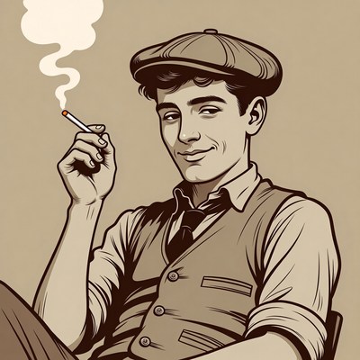 Man smoking cigarette in flat cap