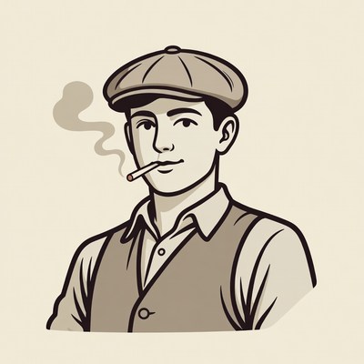 Vintage man smoking cigarette in flat cap