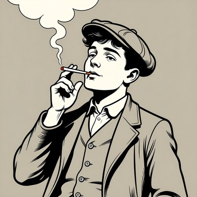 Man smoking cigarette in flat cap