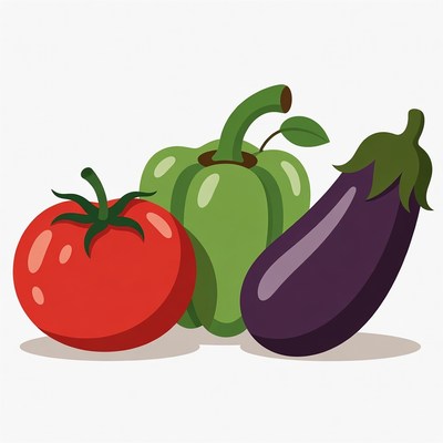 Tomato Bell Pepper Eggplant Illustration