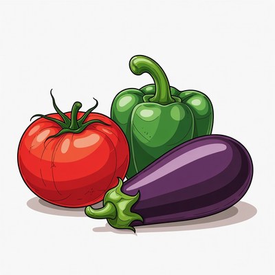 Tomato Bell Pepper Eggplant Illustration