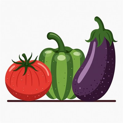 Tomato Bell Pepper Eggplant Illustration