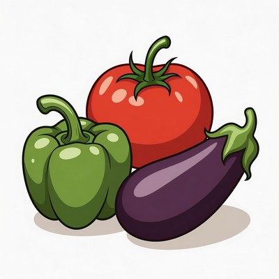 Green Pepper Tomato Eggplant Illustration