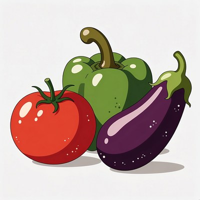Tomato, Green Pepper, Eggplant