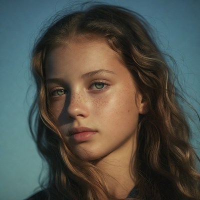 Teen girl with green eyes and freckles