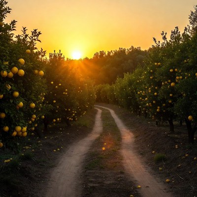 Sunset Over Orange Grove Path