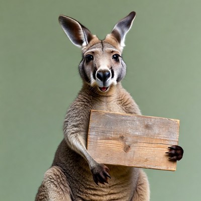Kangaroo holding blank wooden sign