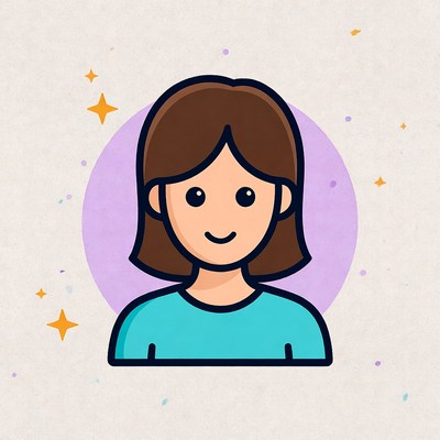 Smiling cartoon woman with stars