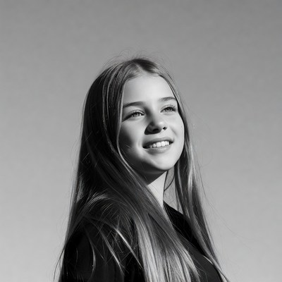 Smiling girl with long hair profile