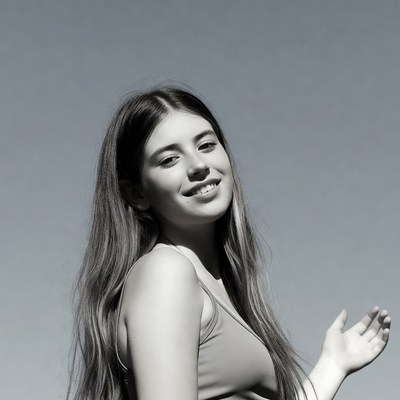 Smiling young woman waving hand