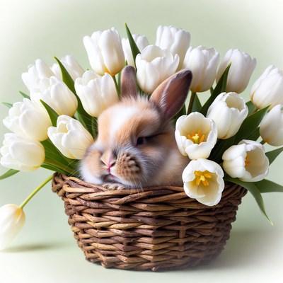 Bunny in white tulip basket