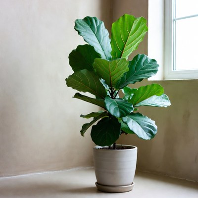 Fiddle Leaf Fig Plant in White Pot
