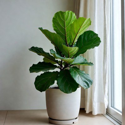 Fiddle Leaf Fig Plant in White Pot