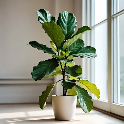 Fiddle Leaf Fig Plant in White Pot