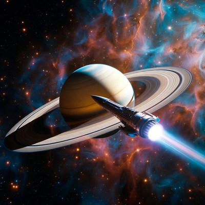 Spaceship Orbiting Saturn
