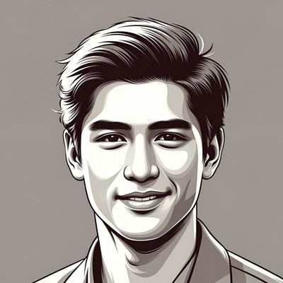 Handsome Asian man portrait illustration
