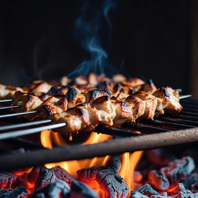 Chicken Skewers Grilling on Barbecue