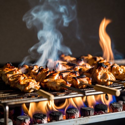 Chicken Skewers Grilling on BBQ