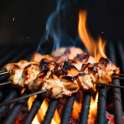 Chicken Skewers Grilling on BBQ