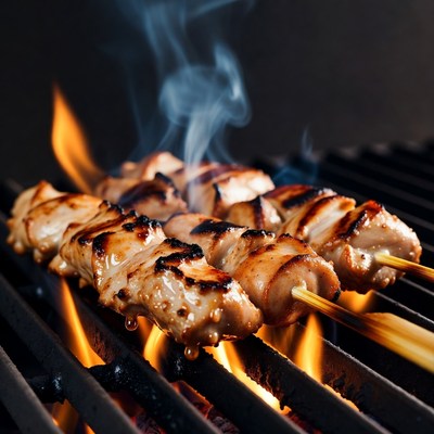 Chicken Skewers Grilling on BBQ