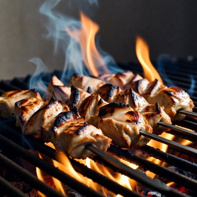 Chicken Skewers Grilling on BBQ