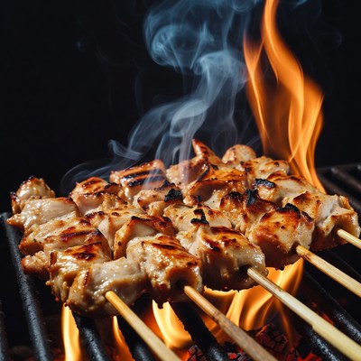 Chicken Skewers Grilling on BBQ