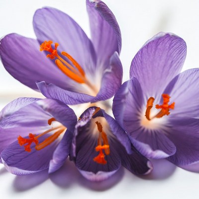 Purple Crocus Flowers with Orange Stamens