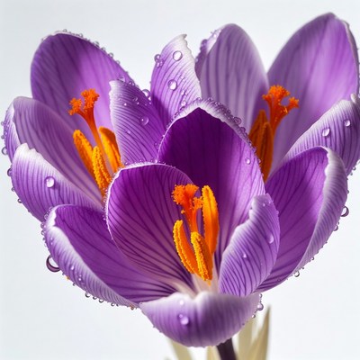 Purple Crocus Flower with Water Droplets