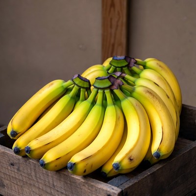 Fresh bananas in wooden crate