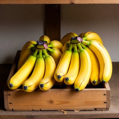 Bananas in wooden crate