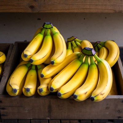 Fresh bananas in wooden crate