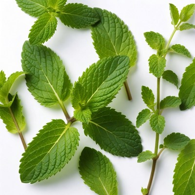 Fresh Mint Leaves on White Background