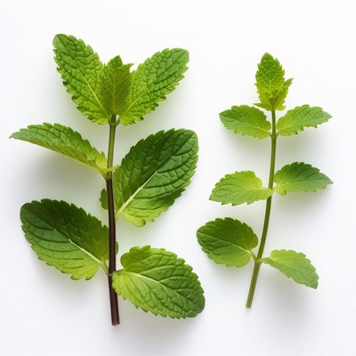 Fresh Mint Leaves on White Background