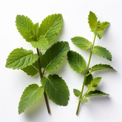 Fresh Mint Leaves on White Background