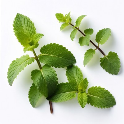 Fresh Mint Leaves on White Background
