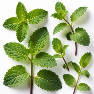Fresh Mint Leaves on White Background