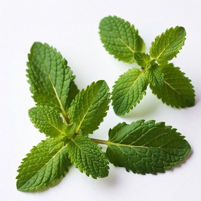 Fresh Mint Leaves on White Background