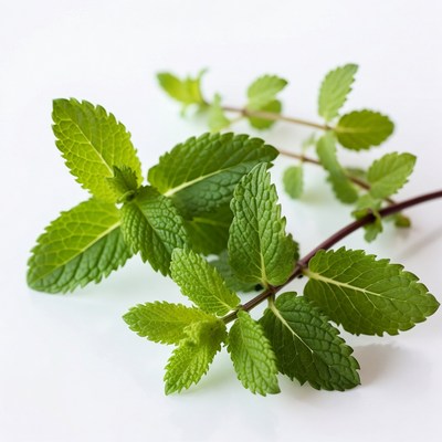Fresh Mint Leaves on White