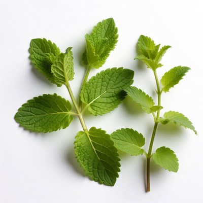 Fresh Mint Leaves on White Background
