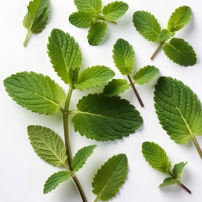 Fresh Mint Leaves on White Background