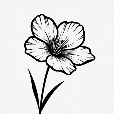 Black Outline Flower with Stem