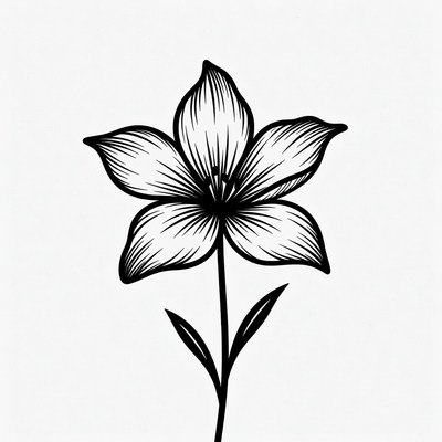 Black Lily Flower Line Drawing