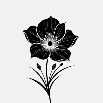 Black Silhouette Flower with Stem