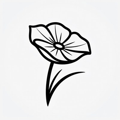 Black outline poppy flower