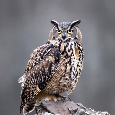Great Horned Owl on rock