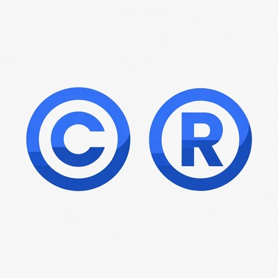Blue Copyright and Trademark Symbols