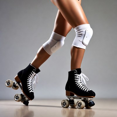 Woman roller skating with knee pads