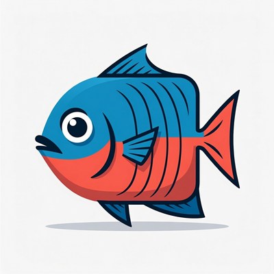 Cartoon Blue and Red Fish