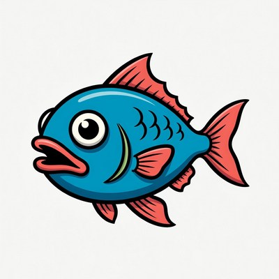 Cartoon blue fish with open mouth